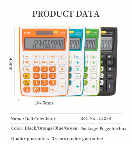 Купить Калькулятор настольный Deli E1238/OR оранжевый 12-разр. в Липецке фото 6
