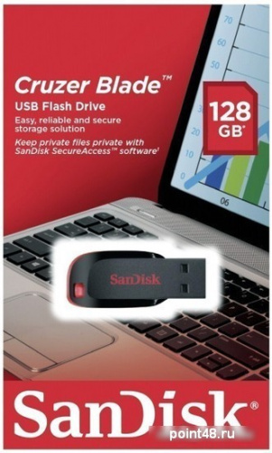 Купить Флеш Диск Sandisk 128Gb Cruzer Blade SDCZ50-128G-B35 USB2.0 черный/красный в Липецке фото 3