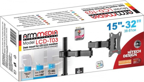 Купить Кронштейн для мониторов Arm Media LCD-T03 черный 15-32 макс.7кг настольный поворот и наклон верт.перемещ. в Липецке фото 3
