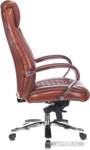 Кресло руководителя Бюрократ T-9924SL светло-коричневый Leather Eichel кожа крестовина металл хром фото 3