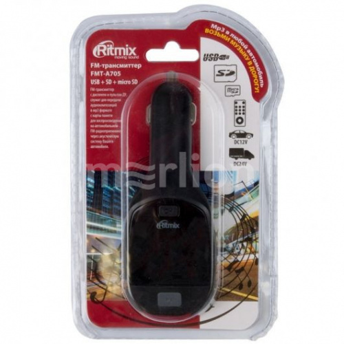 Автомобильный FM-модулятор Ritmix FMT-A705 черный SD/MicroSD USB PDU в Липецке от магазина Point48 фото 2