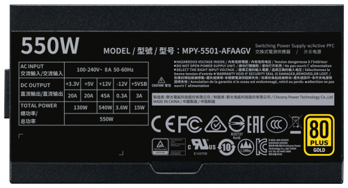Блок питания Cooler Master MasterWatt V550 Gold MPY-5501-AFAAGV-EU 550W A/EU Cable RTL {4} фото 4
