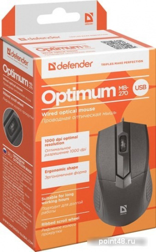 Купить Мышь проводная оптическая Defender Optimum MB-270 черный [52270] {Проводная оптическая мышь, 3 кнопк в Липецке фото 2