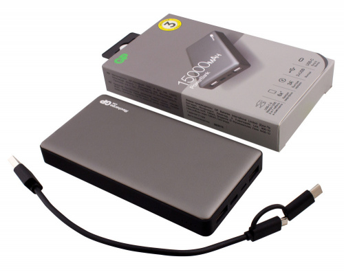 Мобильный аккумулятор GP Portable PowerBank MP15 Li-Pol 15000mAh 2.4A+2.4A+3A серый 2xUSB в Липецке