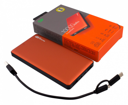 Мобильный аккумулятор GP Portable PowerBank MP10 Li-Pol 10000mAh 2.4A+2.4A+3A оранжевый 2xUSB в Липецке