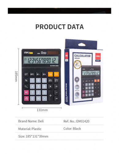 Купить Калькулятор настольный Deli EM01420 черный 12-разр. в Липецке фото 10