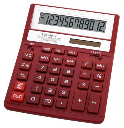 Купить Калькулятор настольный Citizen SDC-888XRD, 12 разрядов, двойное питание, 158*203*31мм, красный в Липецке