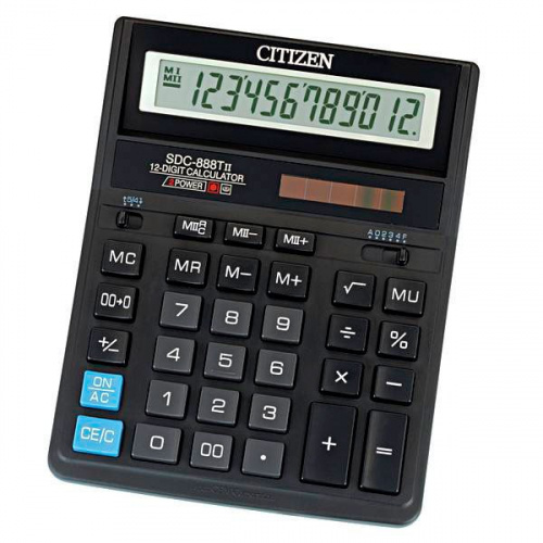 Купить Калькулятор настольный Citizen SDC-888TII, 12 разрядов, двойное питание, 158*203*31мм, черный в Липецке