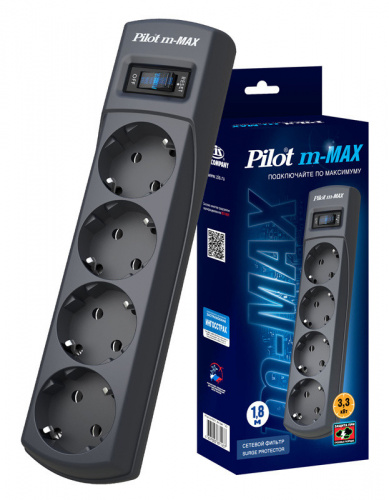 Купить Сетевой фильтр Pilot m-MAX 1.8м (4 розетки) серый (коробка) в Липецке