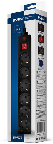 Купить Сетевой фильтр SVEN OPTIMA 1,8 м (6 розеток, черный, цветная коробка) в Липецке фото 3
