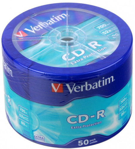 Купить Диск CD-R Verbatim 700Mb 52x Cake Box (50шт) (43728) в Липецке