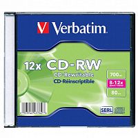 Купить Диск CD-RW Verbatim 700Mb 12x Slim case (1шт) (43762) в Липецке