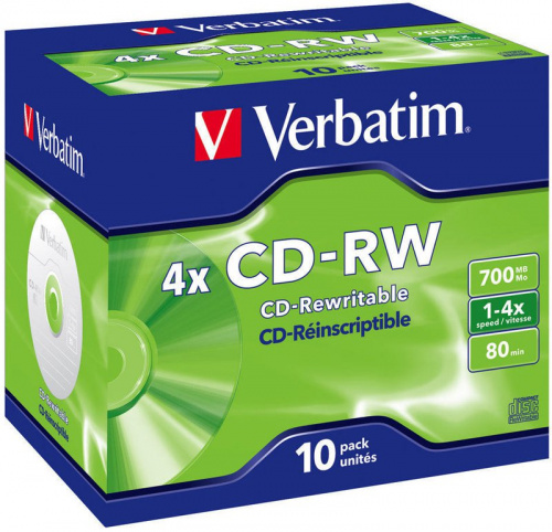 Купить Диск CD-RW Verbatim 700Mb 4x Jewel case (10шт) (43123) в Липецке