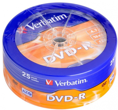 Купить Диск DVD-R Verbatim 4.7Gb 16x Cake Box (25шт) (43730) в Липецке