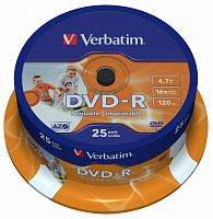Купить Диск DVD-R Verbatim 4.7Gb 16x Cake Box (25шт) Printable (43538) в Липецке