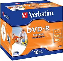 Купить Диск DVD-R Verbatim 4.7Gb 16x Jewel case (10шт) Printable (43521) в Липецке
