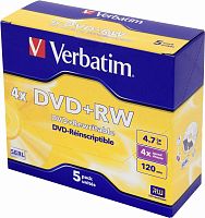 Купить Диск DVD+RW Verbatim 4.7Gb 4x Jewel case (5шт) (43229) в Липецке