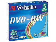 Купить Диск DVD-RW Verbatim 4.7Gb 4x Slim case (5шт) Color (43563) в Липецке