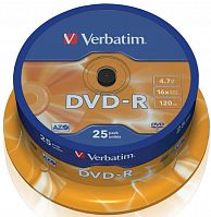 Купить Диск DVD-R Verbatim 4.7Gb 16x Cake Box (25шт) (43522) в Липецке