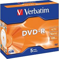 Купить Диск DVD-R Verbatim 4.7Gb 16x Jewel case (5шт) (43519) в Липецке