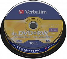 Купить Диск DVD+RW Verbatim 4.7Gb 4x Cake Box (10шт) (43488) в Липецке