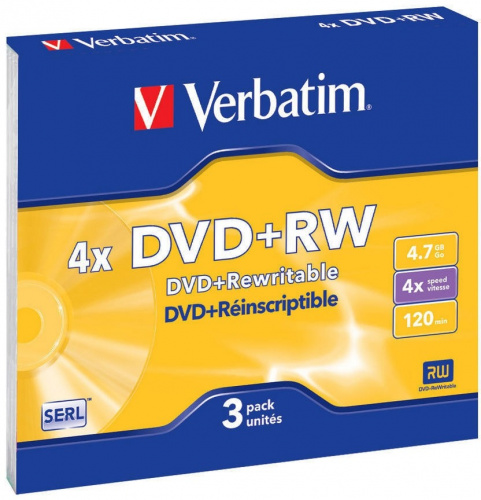 Купить Диск DVD+RW Verbatim 4.7Gb 4x Slim case (3шт) (43636) в Липецке