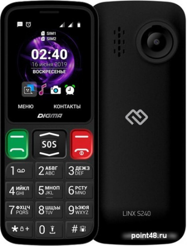 Мобильный телефон Digma S240 Linx 32Mb черный моноблок 2Sim 2.44 240x320 0.08Mpix GSM900/1800 MP3 FM microSD max32Gb в Липецке