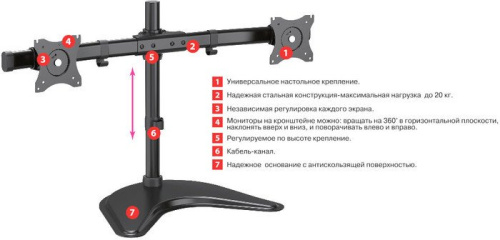 Купить Кронштейн для мониторов Arm Media LCD-T52 черный 15 -32  макс.20кг настольный поворот и наклон верт.перемещ. в Липецке фото 2