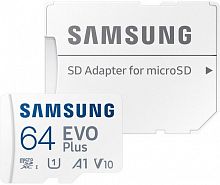 Купить Флеш карта microSDXC 64Gb Class10 Samsung MB-MC64KA/RU EVO PLUS + adapter в Липецке