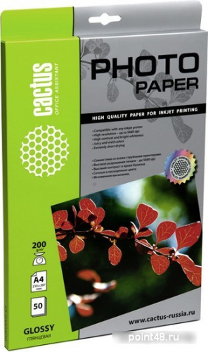 Купить Бумага CACTUS CS-GA420050 для струйной печати, 200г/м2, 50 листов, 21x29.7 см в Липецке