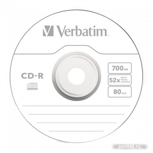 Купить Диск CD-R 700Mb Verbatim 52x Cake Box (100шт) в Липецке