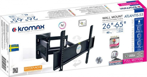 Купить Кронштейн для телевизора Kromax ATLANTIS-55 черный 26 -65  макс.45кг настенный поворотно-выдвижной и наклонный в Липецке фото 3