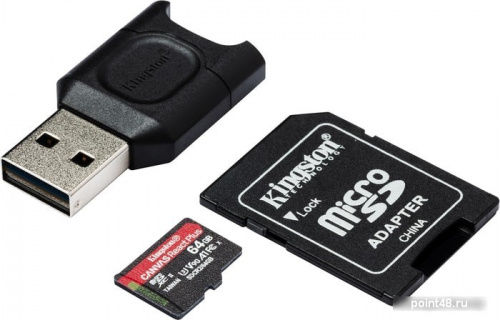 Купить Флеш карта microSDXC 64Gb Class10 Kingston MLPMR2/64GB Canvas React Plus + adapter Card Reader в Липецке фото 2
