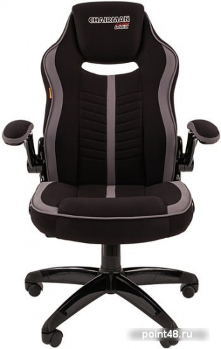 Кресло игровое Chairman Game 19, ткань черная/серая, механизм качания, откидной подлокотник фото 2