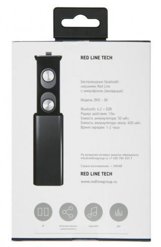 Купить Гарнитура вкладыши Redline BHS-06 черный беспроводные bluetooth в ушной раковине (УТ000015413) в Липецке фото 6