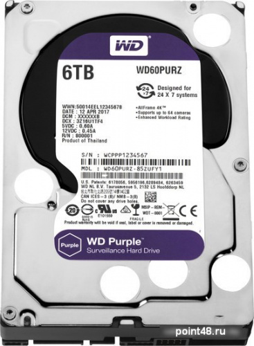 Жесткий диск WD Original SATA-III 6Tb WD60PURZ V eo Purple (5400rpm) 64Mb 3.5