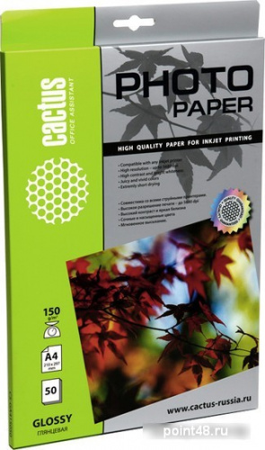 Купить Бумага CACTUS CS-GA415050 для струйной печати, 150г/м2, 50 листов, 21x29.7 см в Липецке