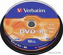 Купить Диск DVD-R 4.7Gb Verbatim 16x Cake Box (10шт) в Липецке