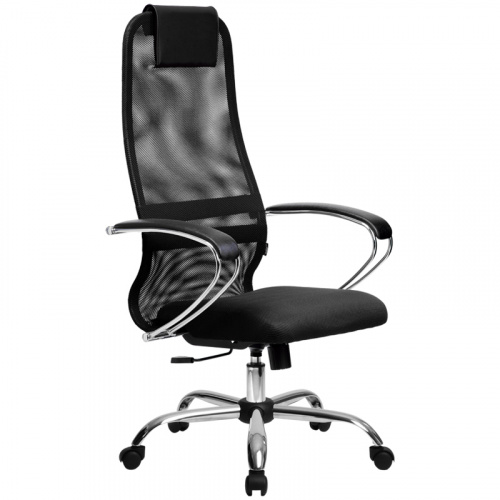 Кресло руководителя Метта SU-BK-8 CH, ткань-сетка черная №20, спинка-сетка, топ-ган (101/003)