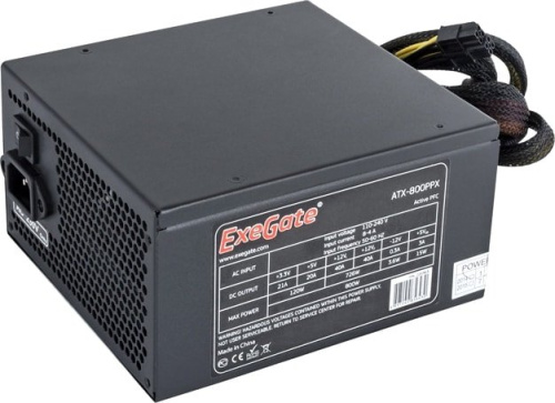 Блок питания 800W Exegate 800PPX RTL, ATX, black, APFC, 14cm, 24p+2*(4+4)p, PCI-E, 4*IDE, 5*SATA,