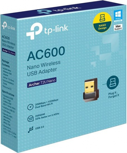 Купить Сетевой адаптер WiFi TP-Link Archer T2U NANO AC600 USB 2.0 в Липецке фото 3