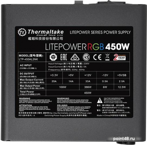 Блок питания Thermaltake ATX 450W Litepower RGB 450 (24+4+4pin) APFC PPFC 120mm fan color LED 4xSATA RTL фото 3