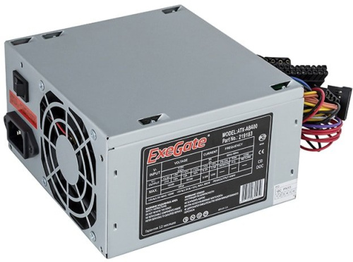 Блок питания 400W Exegate AB400, ATX, 8cm fan, 24p+4p, 3*SATA 2*IDE, FDD