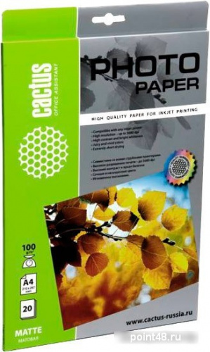 Купить Бумага CACTUS CS-MA410020 для струйной печати, 100г/м2, 20 листов, 21x29.7 см в Липецке
