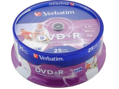 Купить Диск DVD+R Verbatim 4.7Gb 16x Cake Box (25шт) (43500) в Липецке