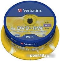 Купить Диск DVD+RW 4.7Gb Verbatim 4x Cake Box (25шт) в Липецке