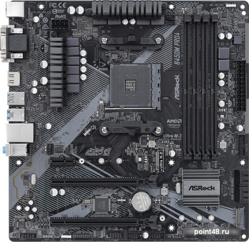 Материнская плата Asrock B450M PRO4 R2.0 Soc-AM4 AMD B450 4xDDR4 mATX AC`97 8ch(7.1) GbLAN RAID+VGA+DVI+HDMI