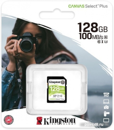 Купить Флеш карта SDXC 128Gb Class10 Kingston SDS2/128GB Canvas Select Plus w/o adapter в Липецке фото 3