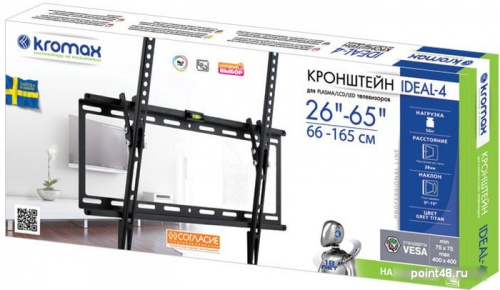 Купить Кронштейн для телевизора Kromax IDEAL-4 белый 26-65 макс.50кг настенный наклон в Липецке фото 2