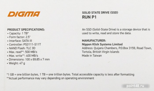 SSD Digma Run P1 1TB DGSR2001TP13T фото 2